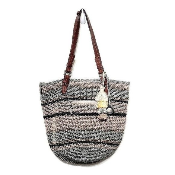 The Sak Handbags - THE SAK Silverwood Crochet Shoreline Bucket Hobo Bag Multicolor Striped 15x13